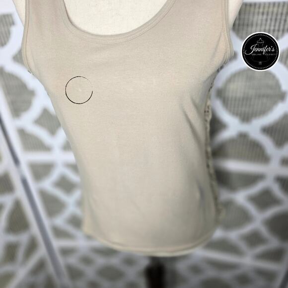 Bandolino NWT Flax (Tan) Scoop Neck Crochet Sides Tank Top Size Medium - Picture 4 of 9